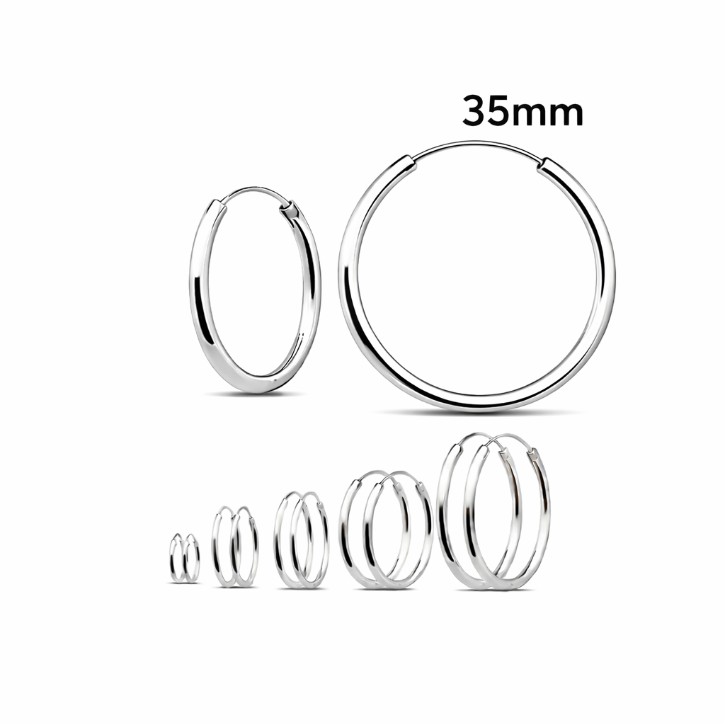 925 Sterling Silver Hoop Earrings 35mm