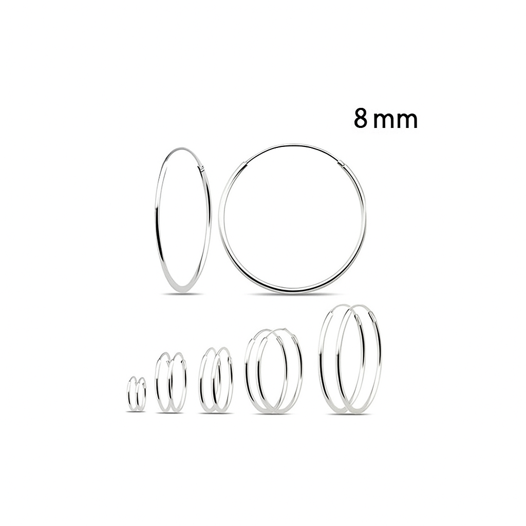 925 Sterling Silver Hoop Earrings 8mm