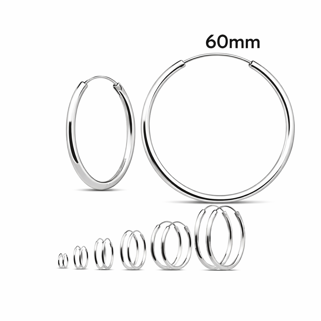 925 Sterling Silver Hoop Earrings 60mm