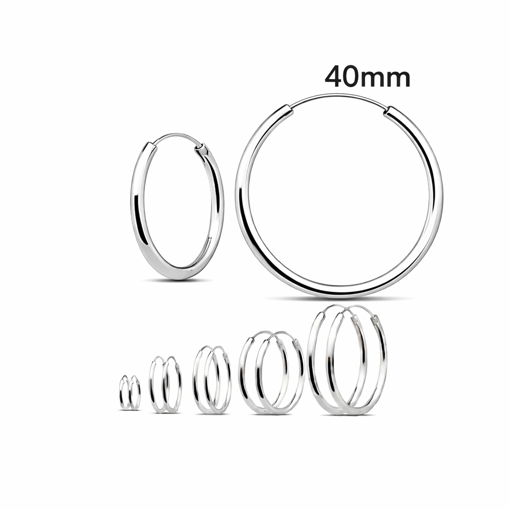 925 Sterling Silver Hoop Earrings 40mm