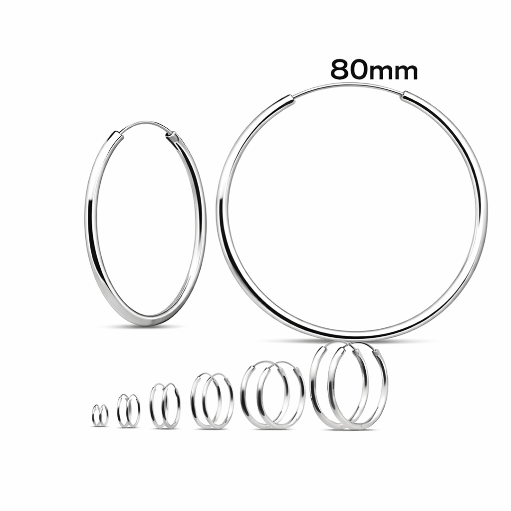 925 Sterling Silver Hoop Earrings 80mm