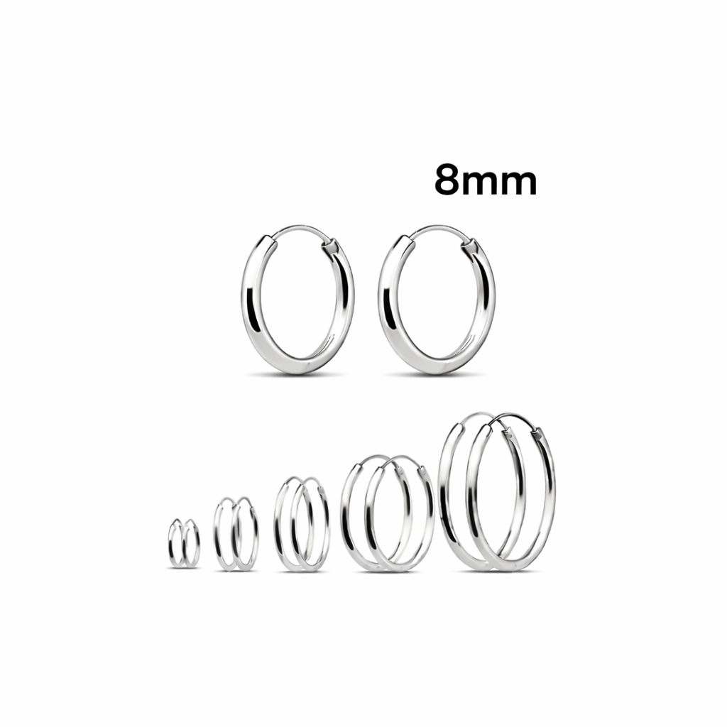 925 Sterling Silver Hoop Earrings 8mm