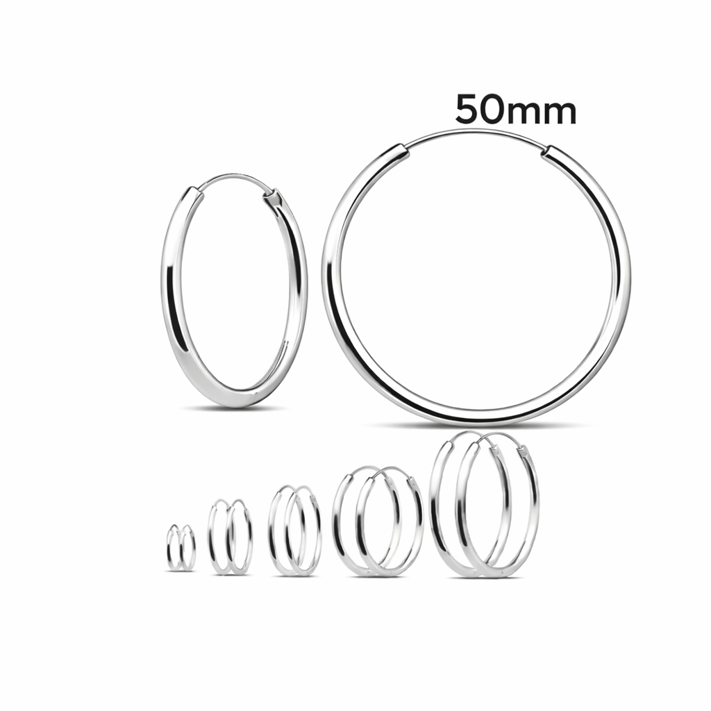 925 Sterling Silver Hoop Earrings 50mm